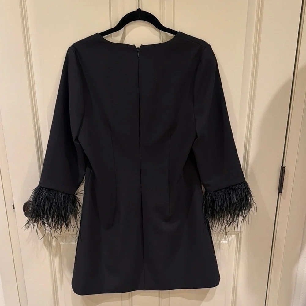 Likely Feather-Trim Black Mini Dress